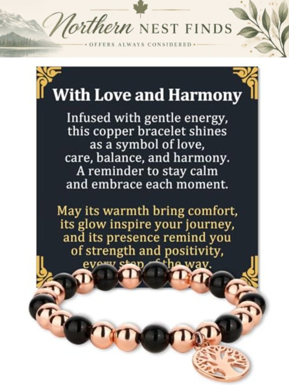 Pure Copper Beaded Bracelet with Hematite Stones and Tree of Life Charm
